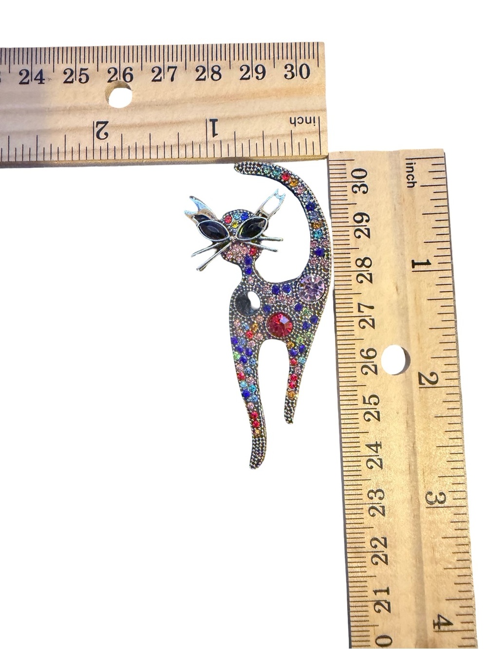 Multicolor Cool Cat with Colorful Rhinestone Brooch - Picture 3 of 3